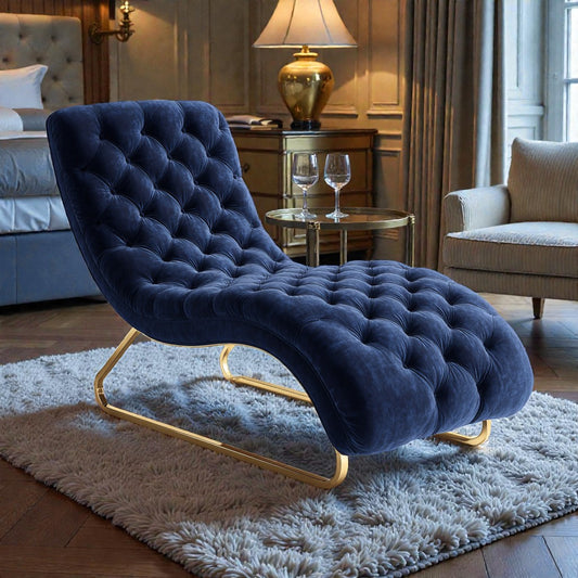 Taniax Velvet Chaise Lounge - Midnight Blue